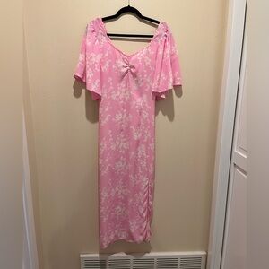 a new day Pink Floral Maxi Dress with Flutter Sleeves